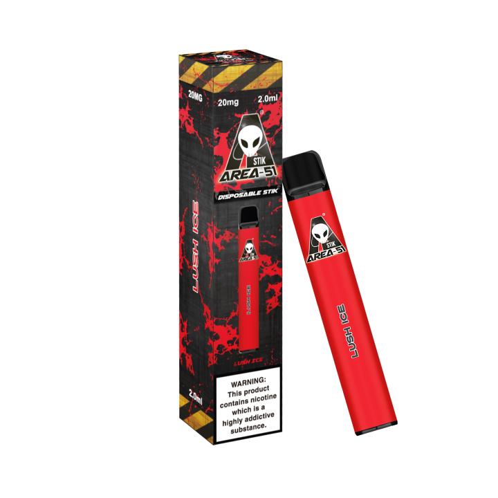Area 51 0mg Disposable Vape Product and Packaging Side by Side Image