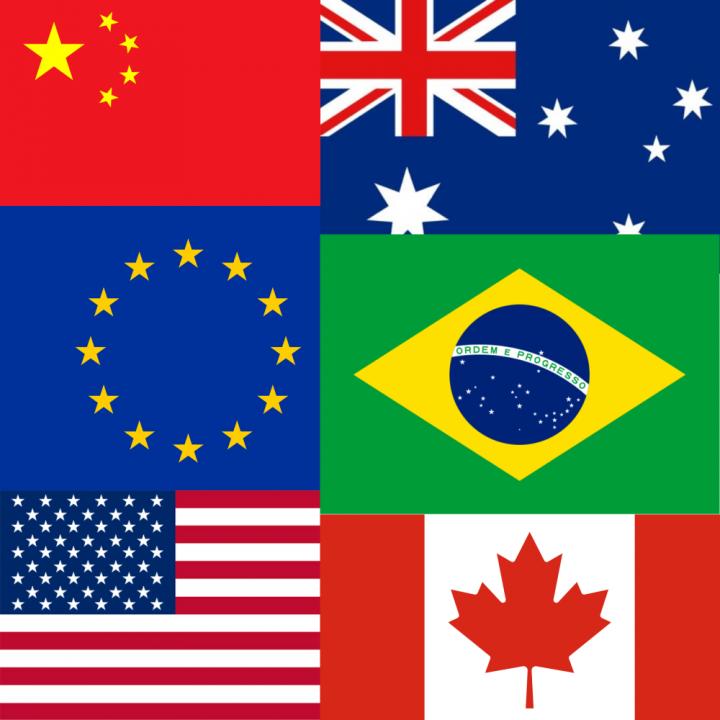 collage of maps including china, Australia, European Union, Brazil, United States and Canada
