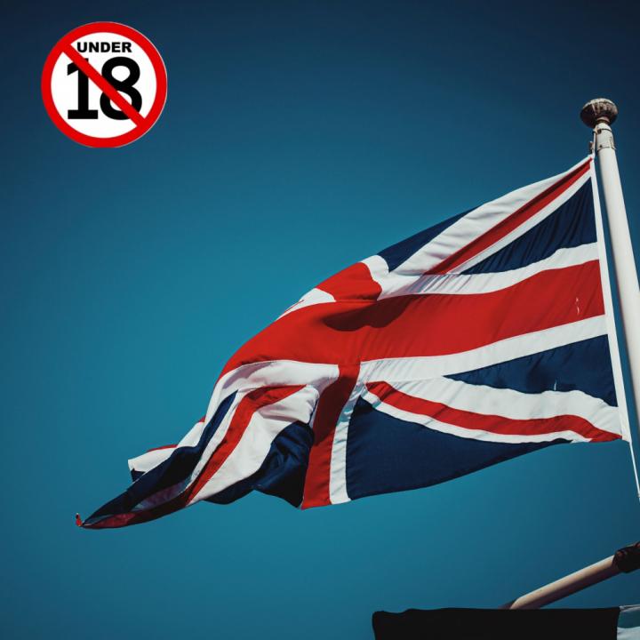 flag of the United Kingdom with underage warning