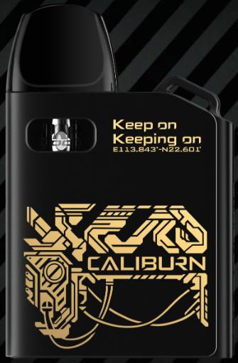black Caliburn AK2 device with gold artwork detail