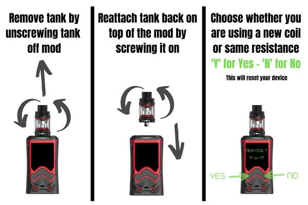 infographic showing how to reset SMOK T Storm device