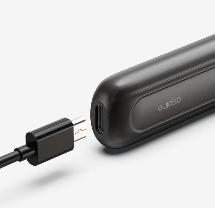 Image showing USB C entering charging port of Aspire Flexus Q device