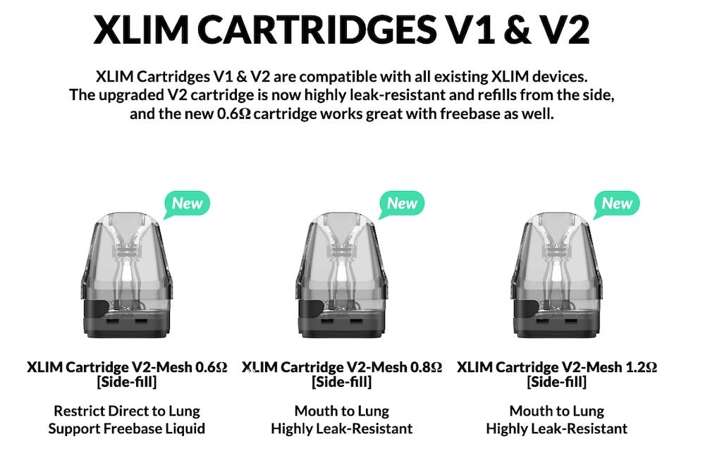 Image showing three supported OXVA Xlim pod cartridges